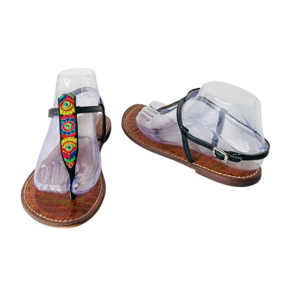 Sam Edelman Sandals 8M Gigi Bombay Embroidered Thong T-Strap Buckle Slingback - Picture 2 of 11